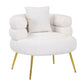 Lisa 34 Inch Accent Chair, Barrel Shaped, Soft Ivory Teddy Upholstery, Gold By Casagear Home