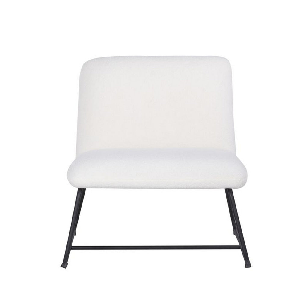 Ciao 26 Inch Accent Armless Chair Soft Ivory Teddy Upholstery Black Steel By Casagear Home BM316073