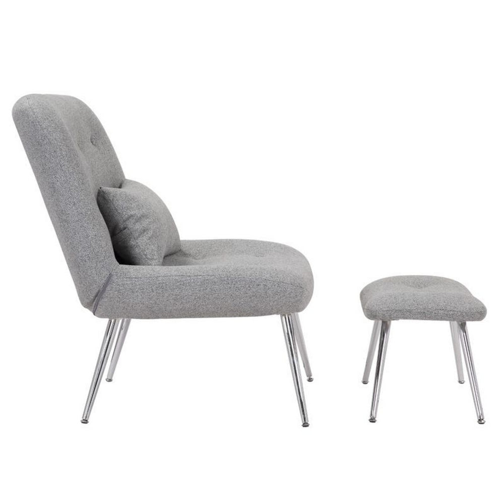 Lea 2pc Modern Lounge Chair and Ottoman Set Gray Woven Upholstery Chrome By Casagear Home BM316076