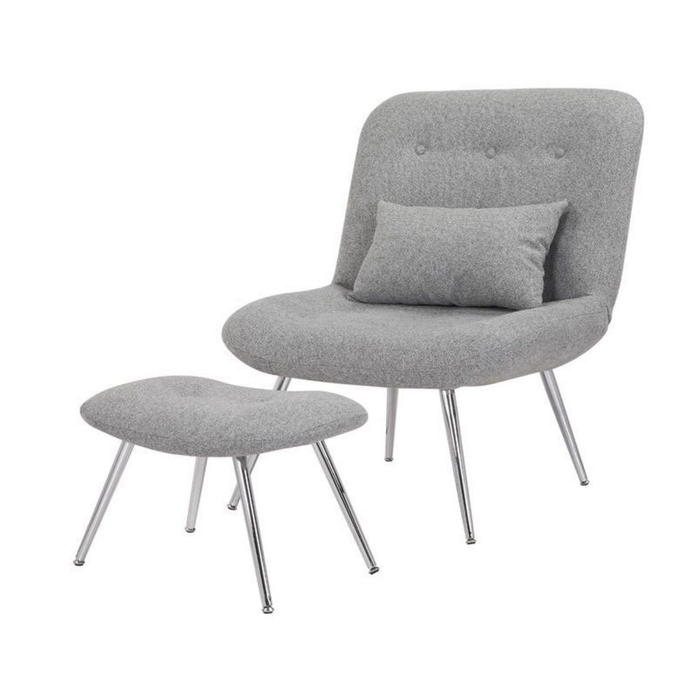 Lea 2pc Modern Lounge Chair and Ottoman Set Gray Woven Upholstery Chrome By Casagear Home BM316076