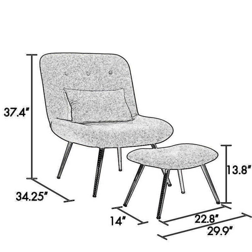 Lea 2pc Modern Lounge Chair and Ottoman Set Gray Woven Upholstery Chrome By Casagear Home BM316076