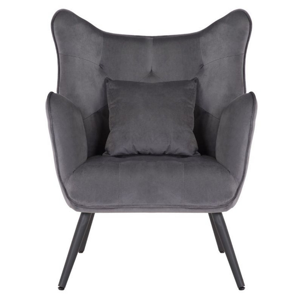 Ive 30 Inch Accent Chair Wingback Padded Gray Velvet Upholstery Black By Casagear Home BM316077