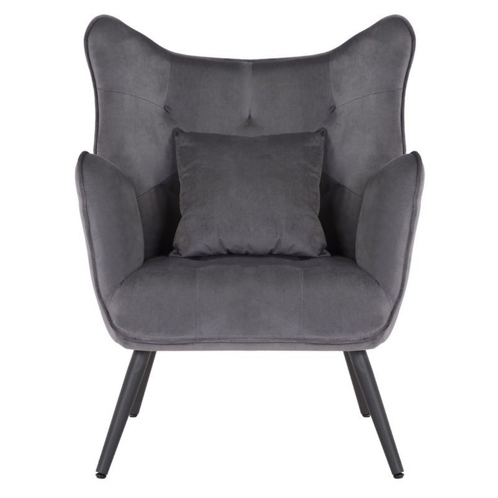 Ive 30 Inch Accent Chair Wingback Padded Gray Velvet Upholstery Black By Casagear Home BM316077