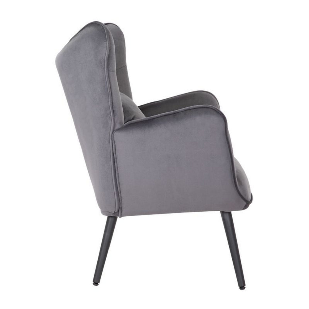 Ive 30 Inch Accent Chair Wingback Padded Gray Velvet Upholstery Black By Casagear Home BM316077