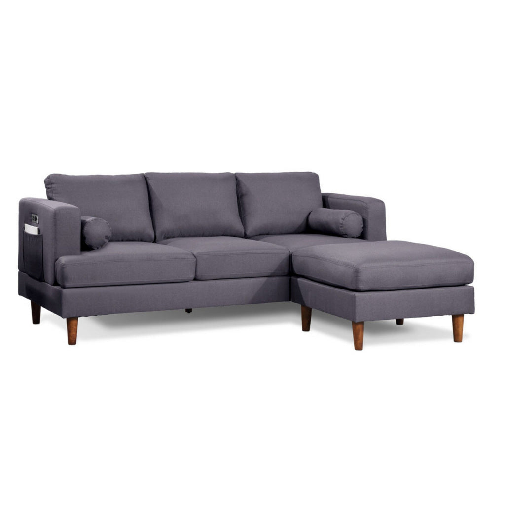 Ifo 84 Inch Plush Sofa with Reversible Chaise Ottoman USB Dark Gray By Casagear Home BM316080