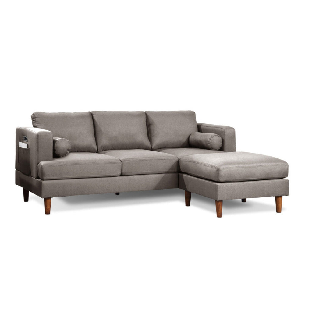 Ifo 84 Inch Plush Sofa with Reversible Chaise Ottoman USB Stone Gray By Casagear Home BM316081