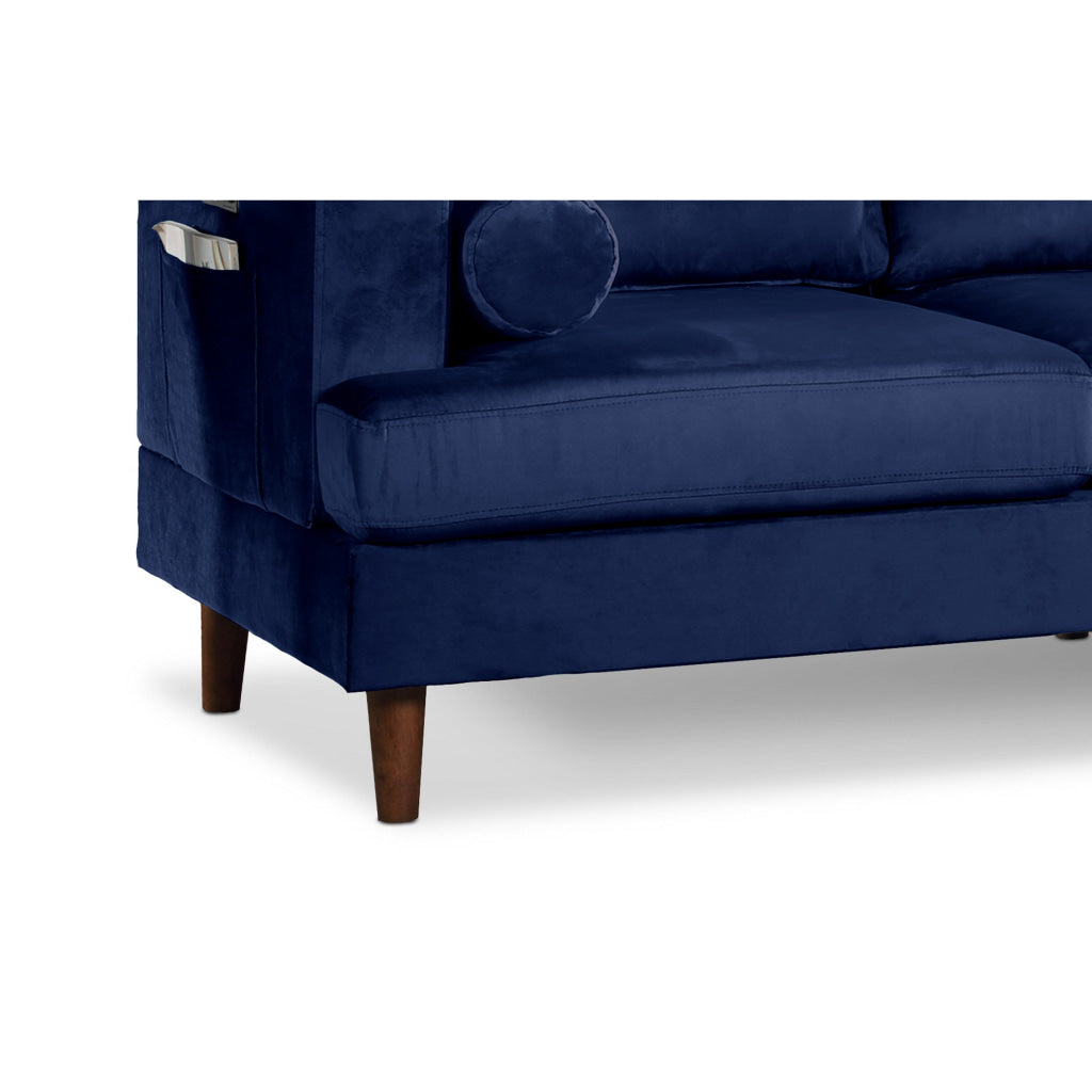 Ifo 84 Inch Sofa with Reversible Chaise Ottoman USB Navy Blue Velvet By Casagear Home BM316082