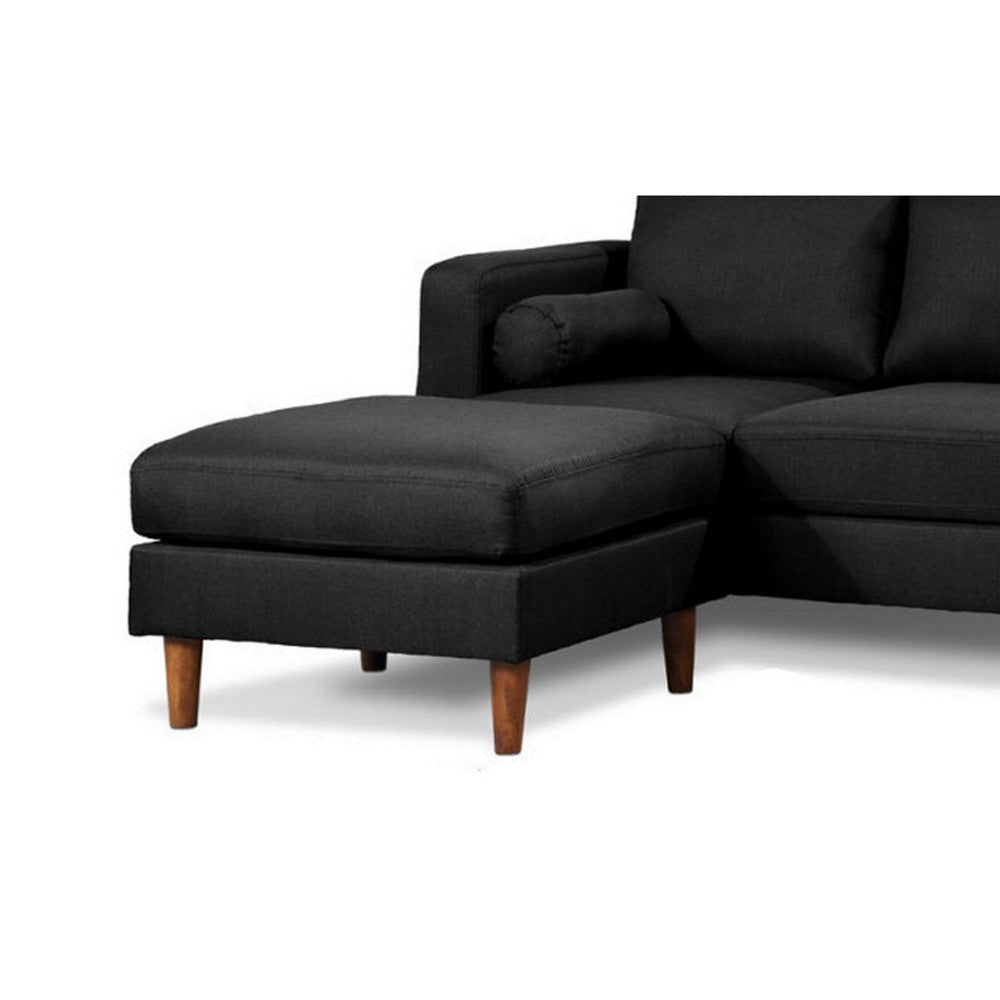 Ifo 84 Inch Sofa with Reversible Chaise Ottoman USB Classic Black Velvet By Casagear Home BM316084