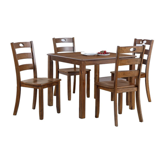 Diyo 5 Piece Dining Table Set, Square Top, Slatted, Natural Brown Wood By Casagear Home