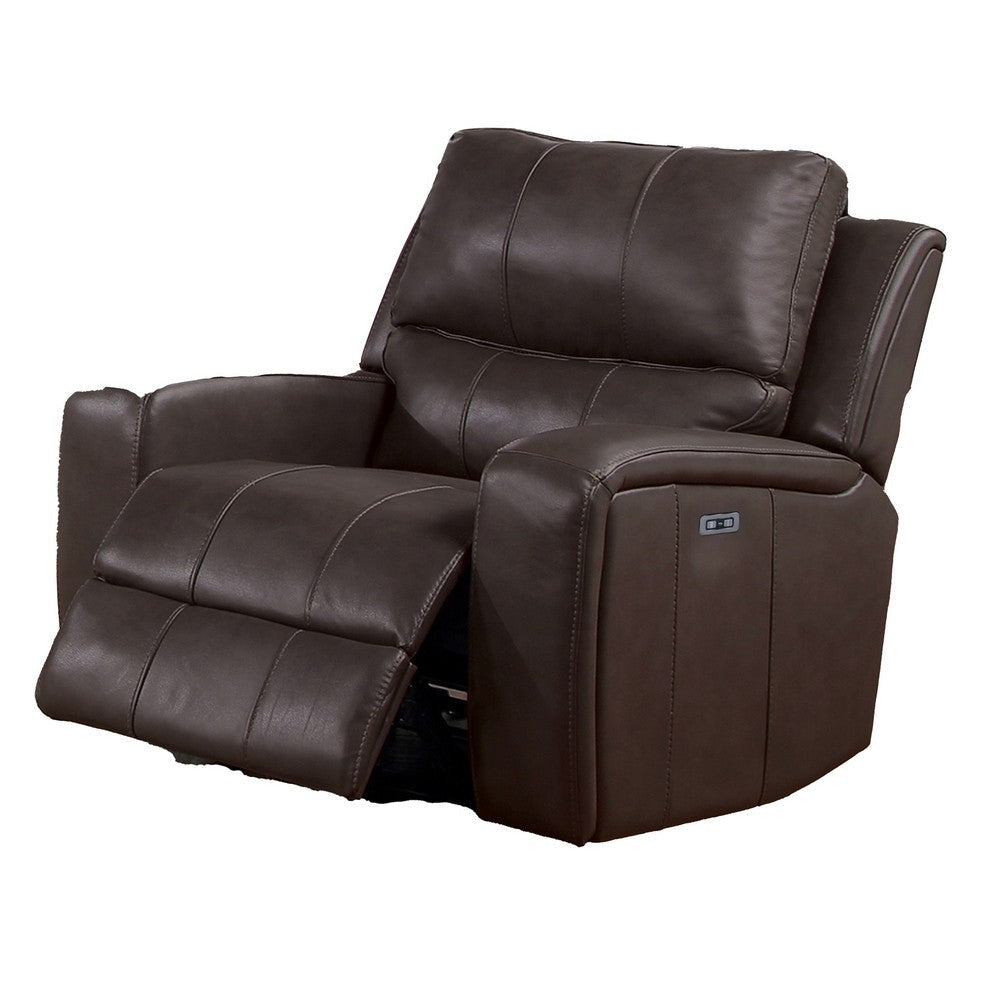 Elle 37 Inch Glider Chair Manual Recliner Cushioned Brown Faux Leather By Casagear Home BM316089