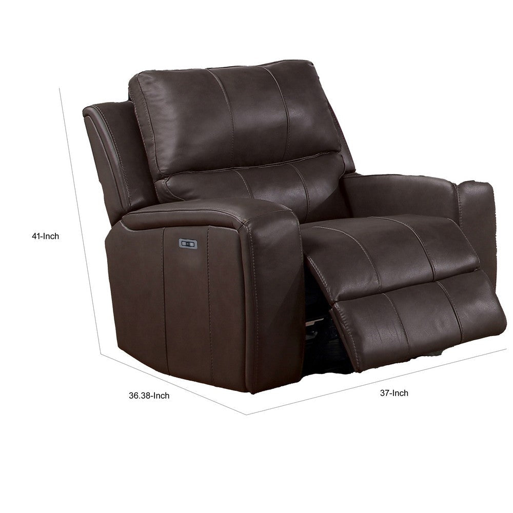 Elle 37 Inch Glider Chair Power Recliner Cushioned Brown Faux Leather By Casagear Home BM316090