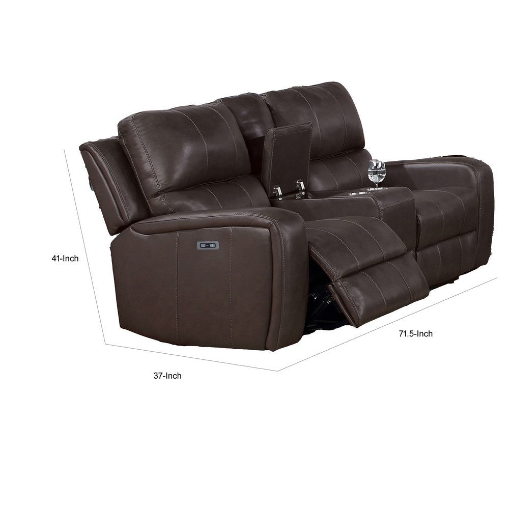 Elle 72 Inch Loveseat Manual Recliner Center Console Brown Faux Leather By Casagear Home BM316091