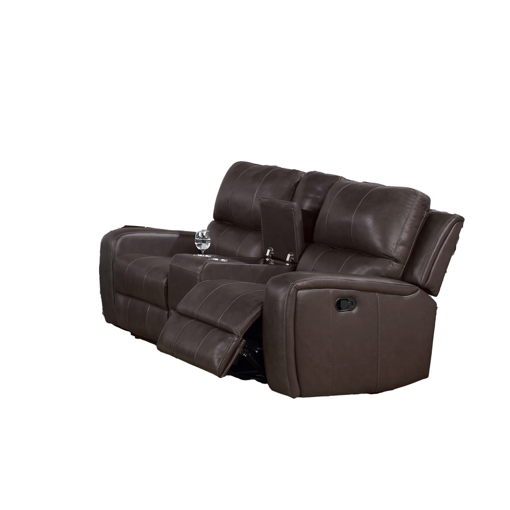 Elle 72 Inch Loveseat Manual Recliner Center Console Brown Faux Leather By Casagear Home BM316091