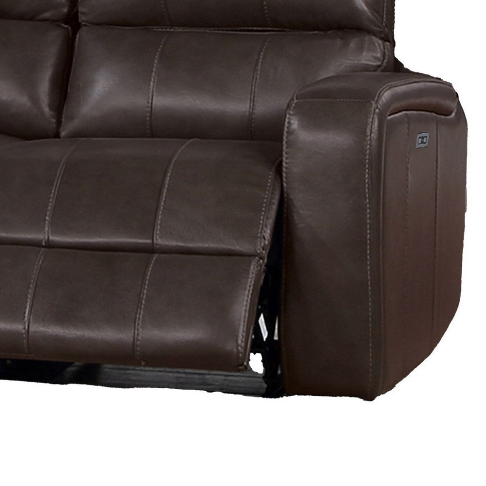 Elle 82 Inch Sofa Dual Manual Recliner Cushioned Seat Brown Real Leather By Casagear Home BM316093