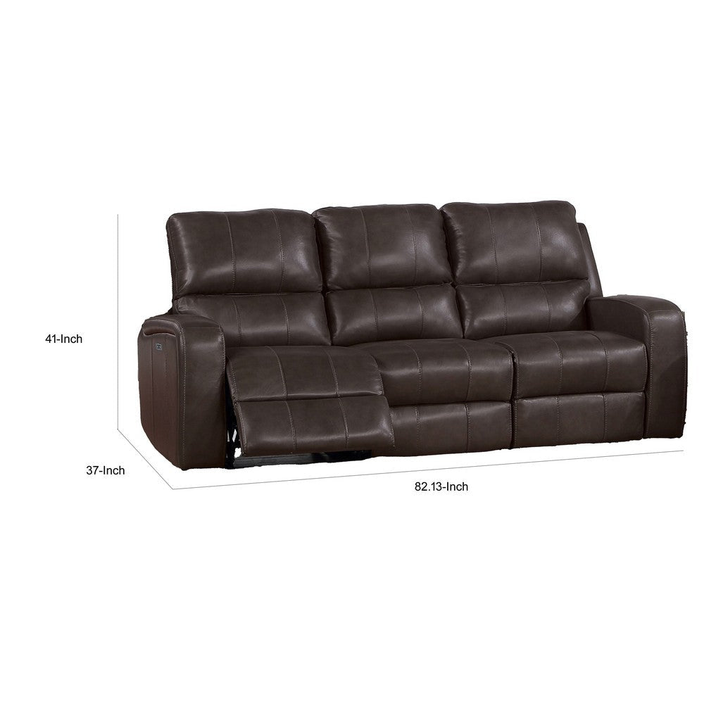 Elle 82 Inch Sofa Dual Manual Recliner Cushioned Seat Brown Real Leather By Casagear Home BM316093