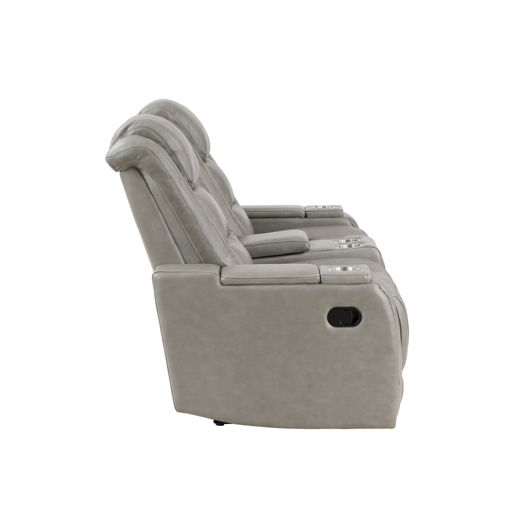 Luxe 73 Inch Console Loveseat Dual Manual Recliner Gray Real Leather By Casagear Home BM316095