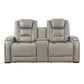 Luxe 73 Inch Console Loveseat Power Recliner Cushioned Gray Real Leather By Casagear Home BM316096