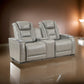 Luxe 73 Inch Console Loveseat, Power Recliner, Cushioned, Gray Real Leather By Casagear Home