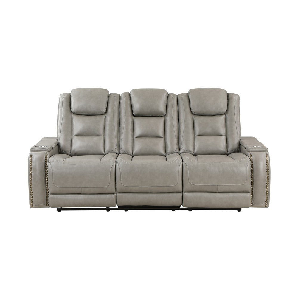 Luxe 84 Inch Manual Recliner Sofa Drop Table Cupholder Gray Real Leather By Casagear Home BM316097