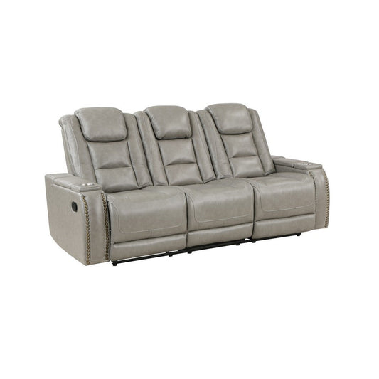 Luxe 84 Inch Manual Recliner Sofa, Drop Table, Cupholder, Gray Real Leather By Casagear Home