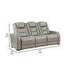 Luxe 84 Inch Power Recliner Sofa Drop Table Cupholder Gray Real Leather By Casagear Home BM316098