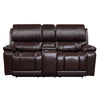 Noir 74 Inch Console Loveseat Power Recliner Cupholders Brown Real Leather By Casagear Home BM316099