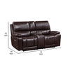 Noir 74 Inch Console Loveseat Power Recliner Cupholders Brown Real Leather By Casagear Home BM316099