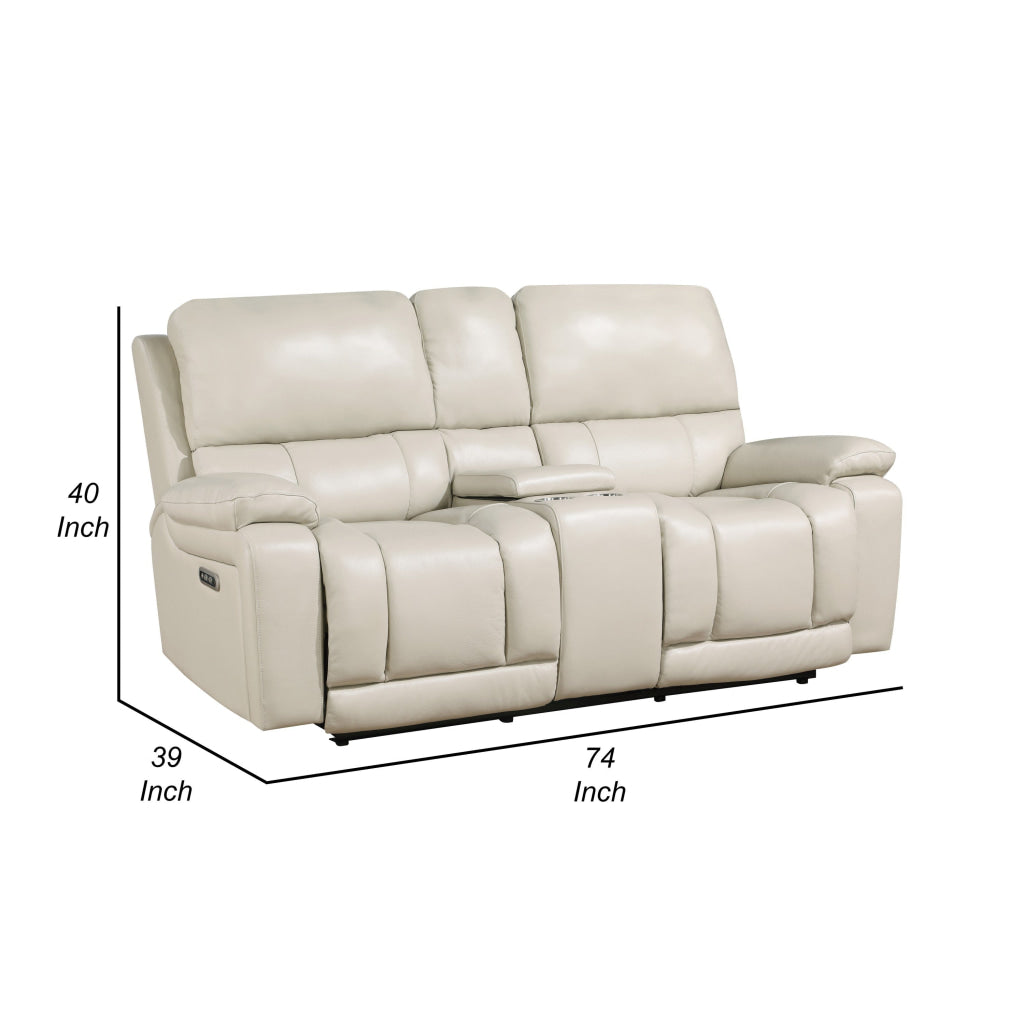 Noir 74 Inch Console Loveseat Power Recliner Cupholders Cream Real Leather By Casagear Home BM316100