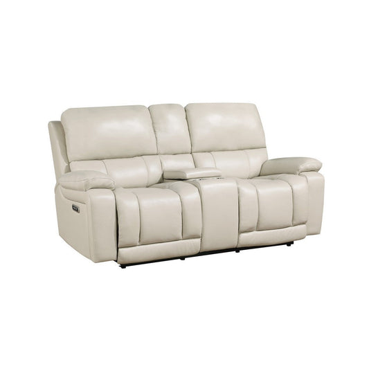 Noir 74 Inch Console Loveseat Power Recliner, Cupholders Cream Real Leather By Casagear Home