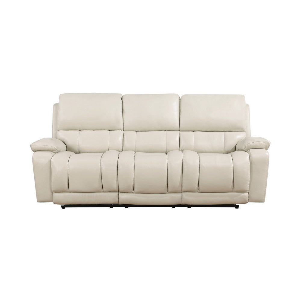 Noir 85 Inch Sofa Power Recliner Cushioned Seat White Real Leather By Casagear Home BM316102