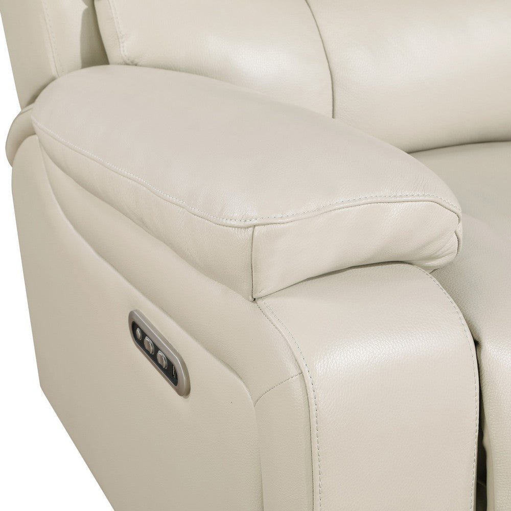 Noir 85 Inch Sofa Power Recliner Cushioned Seat White Real Leather By Casagear Home BM316102