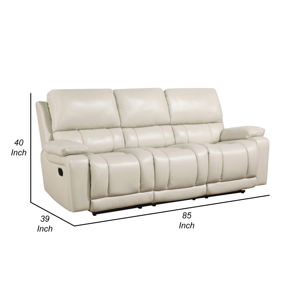 Noir 85 Inch Sofa Power Recliner Cushioned Seat White Real Leather By Casagear Home BM316102