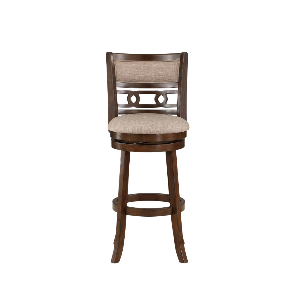 Gary 29 Inch Swivel Barstool Cushioned Seat and Open Back Cherry Brown By Casagear Home BM316104