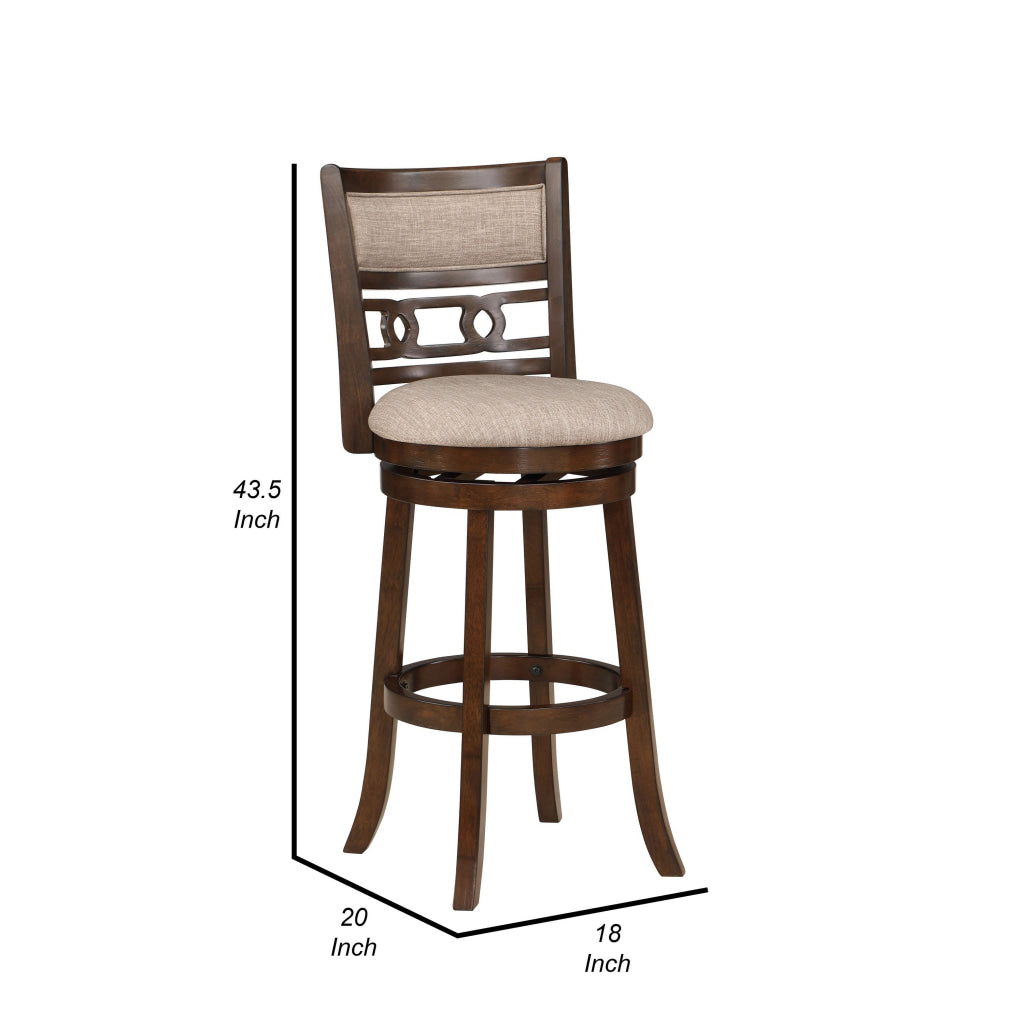 Gary 29 Inch Swivel Barstool Cushioned Seat and Open Back Cherry Brown By Casagear Home BM316104