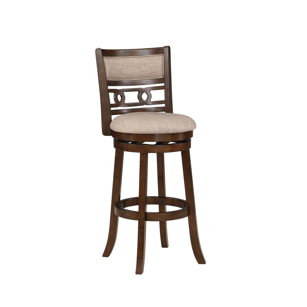 Gary 29 Inch Swivel Barstool, Cushioned Seat and Open Back, Cherry Brown By Casagear Home