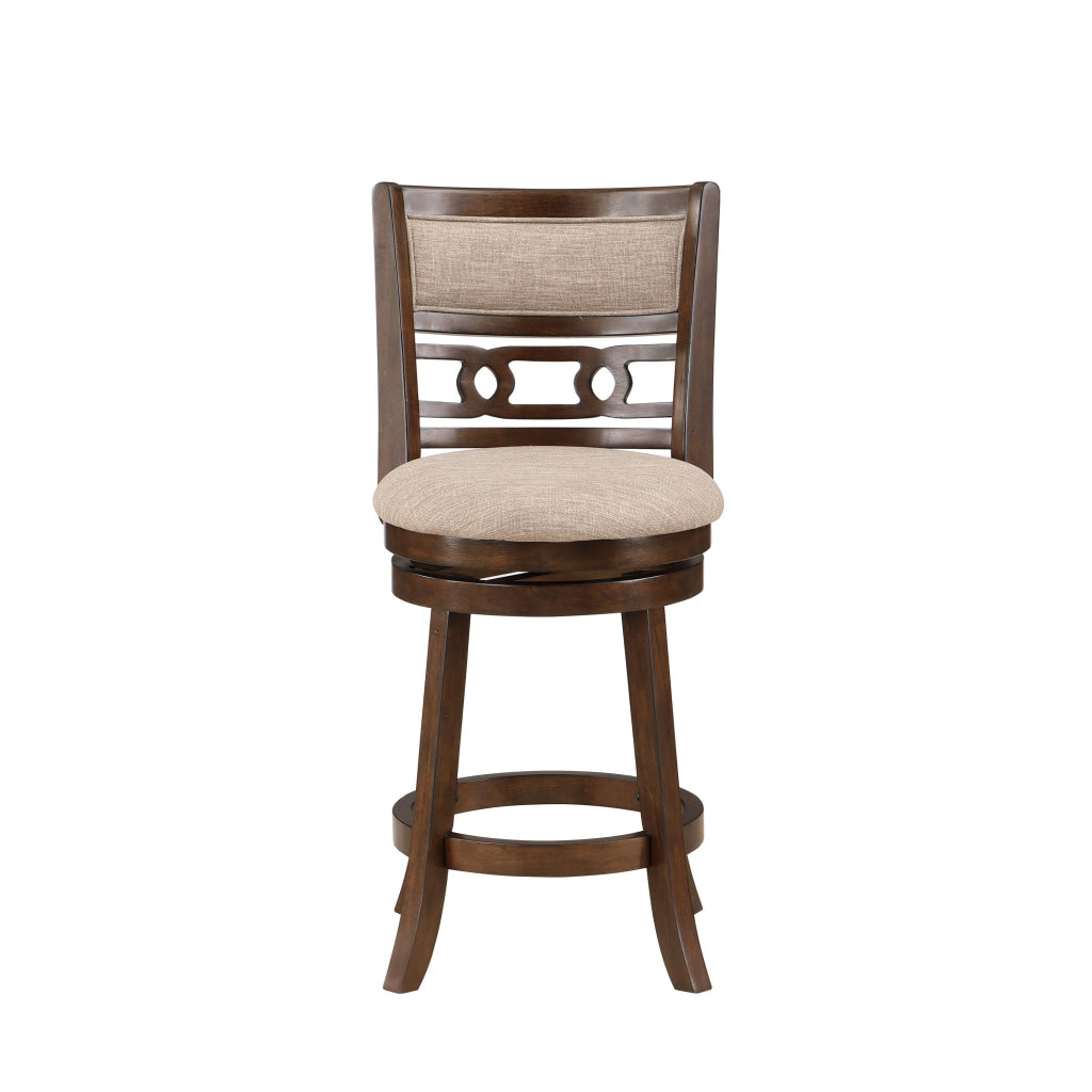 Gary 24 Inch Swivel Counter Stool Cushioned Seat Open Back Cherry Brown By Casagear Home BM316105