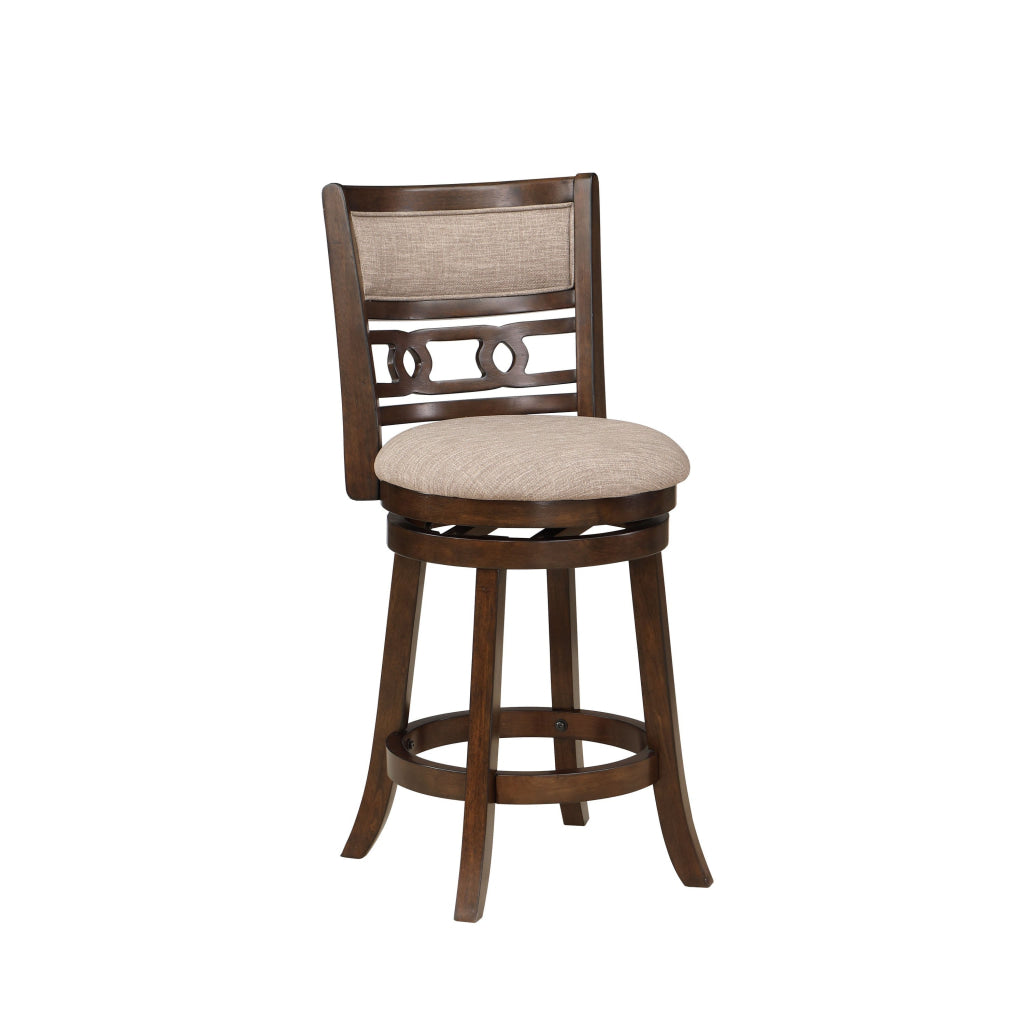 Gary 24 Inch Swivel Counter Stool, Cushioned Seat, Open Back, Cherry Brown By Casagear Home