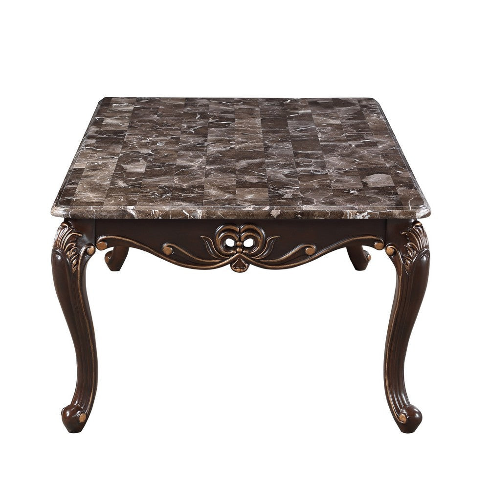 Cona 54 Inch Cocktail Coffee Table Carved Gold Accent Cherry Brown Gray By Casagear Home BM316106