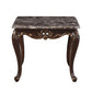 Cona 28 Inch Side End Table Carved Gold Accents Cherry Brown Gray White By Casagear Home BM316107