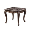 Cona 28 Inch Side End Table Carved Gold Accents Cherry Brown Gray White By Casagear Home BM316107