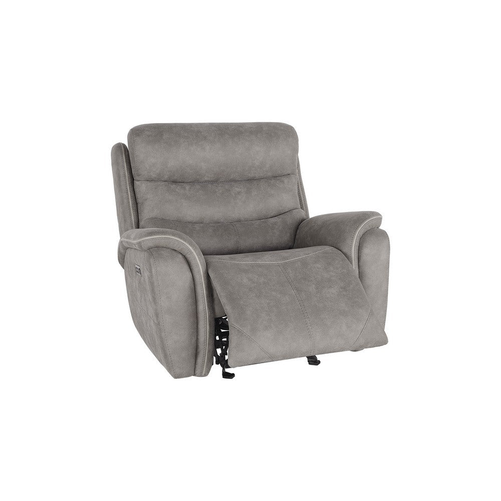 Folu 41 Inch Glider Chair Power Recliner Cushioned Gray Faux Leather By Casagear Home BM316110