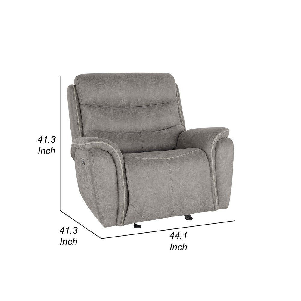 Folu 41 Inch Glider Chair Power Recliner Cushioned Gray Faux Leather By Casagear Home BM316110