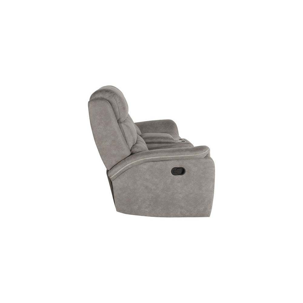 Folu 80 Inch Console Loveseat Dual Manual Recliner Gray Faux Leather By Casagear Home BM316111