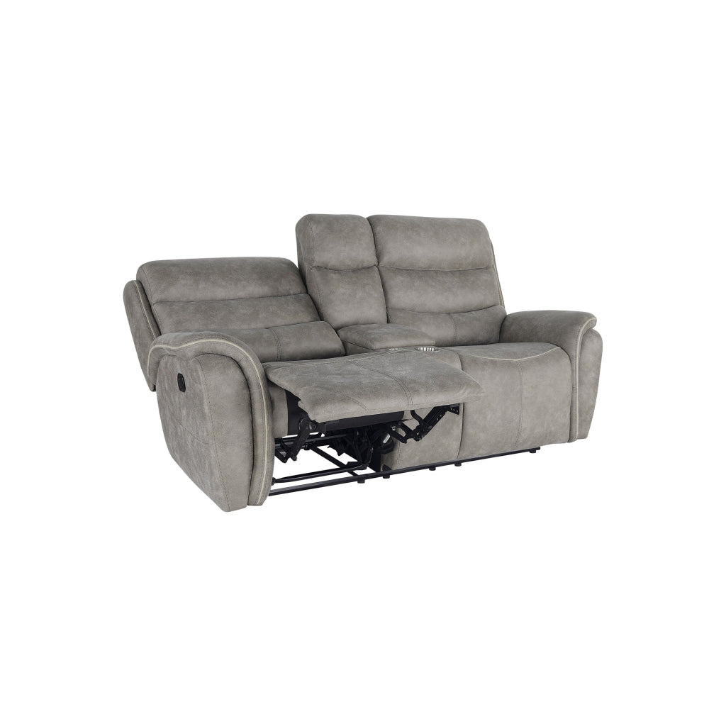 Folu 80 Inch Console Loveseat Dual Manual Recliner Gray Faux Leather By Casagear Home BM316111