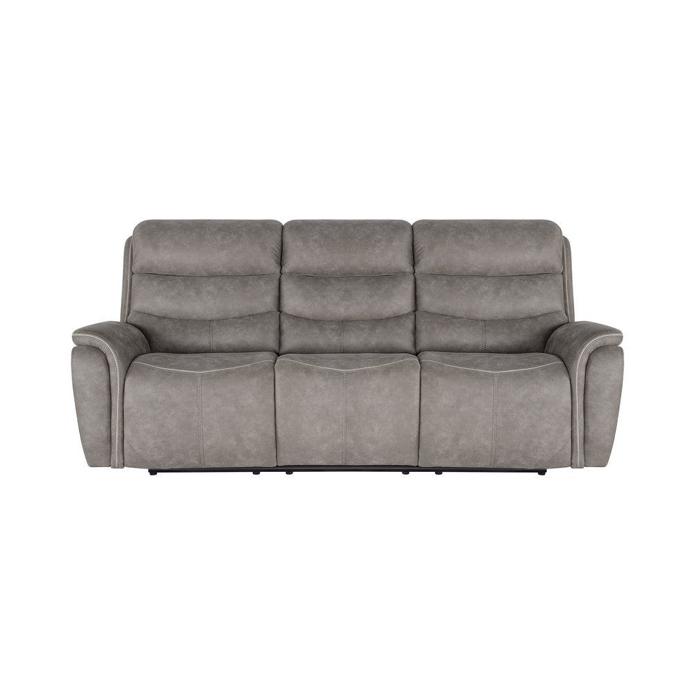 Folu 91 Inch Sofa Dual Manual Recliner Cushioned Seat Gray Faux Leather By Casagear Home BM316112