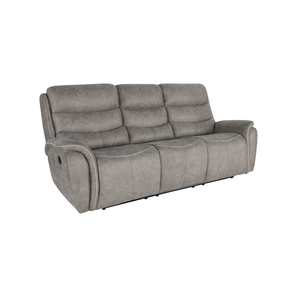 Folu 91 Inch Sofa Dual Manual Recliner Cushioned Seat Gray Faux Leather By Casagear Home BM316112