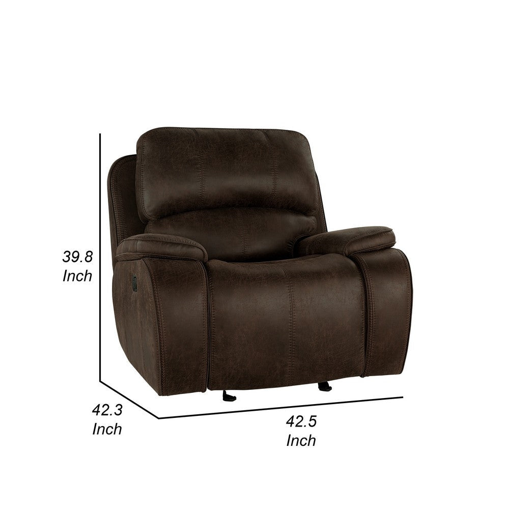 Talo 42 Inch Glider Chair Manual Recliner Cushioned Brown Faux Leather By Casagear Home BM316113