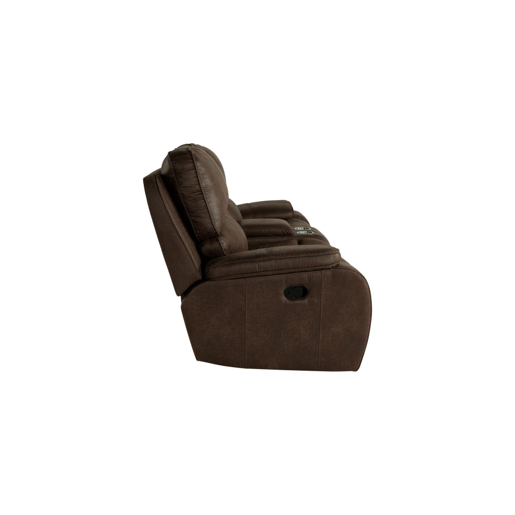 Talo 79 Inch Console Loveseat Dual Manual Recliner Cupholders Brown By Casagear Home BM316115