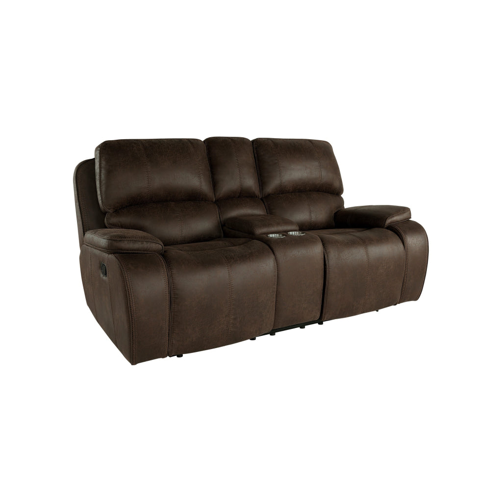 Talo 79 Inch Console Loveseat Dual Manual Recliner Cupholders Brown By Casagear Home BM316115