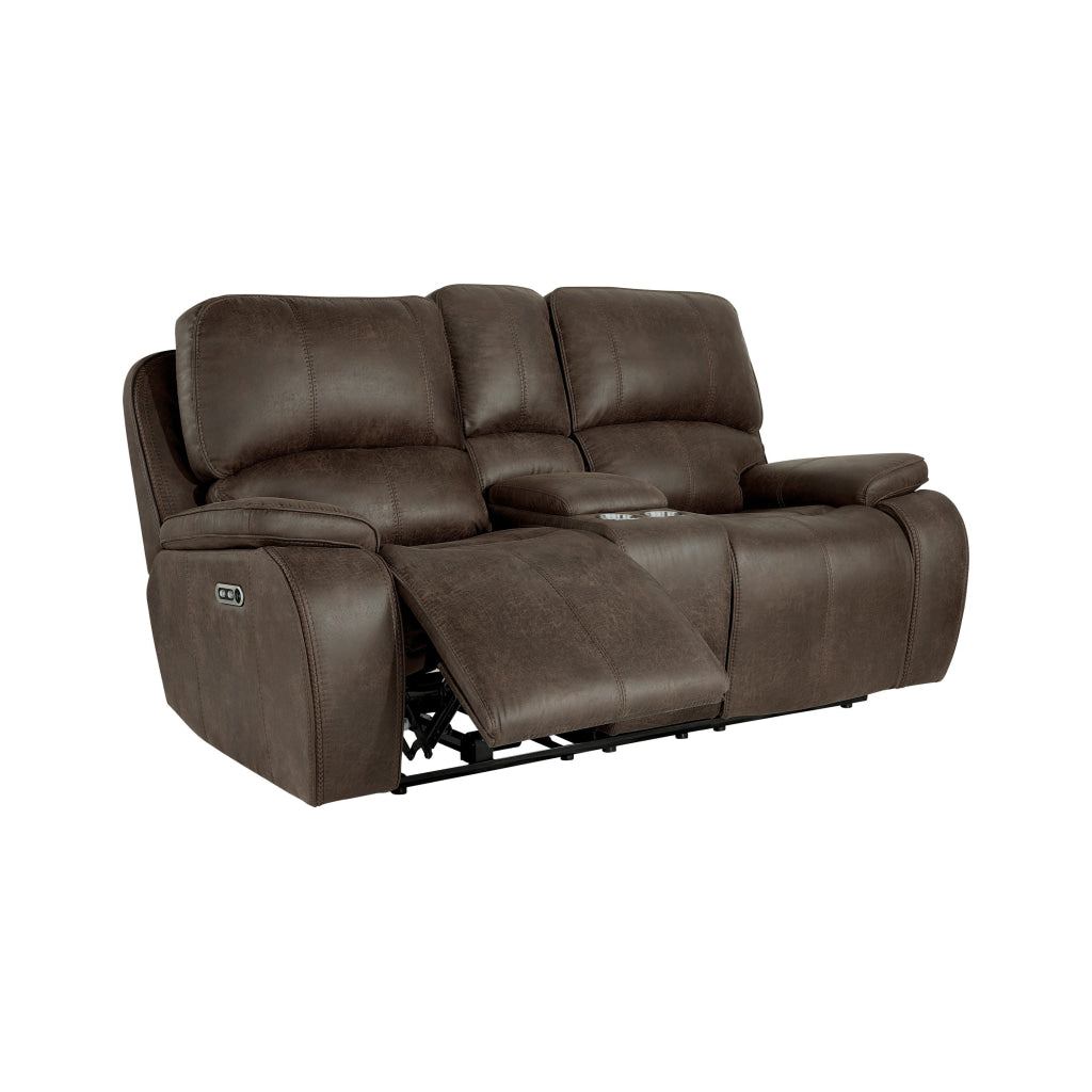 Talo 79 Inch Console Power Recliner Loveseat Cupholders Brown Faux Leather By Casagear Home BM316116